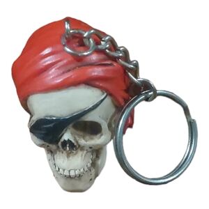 Pirate Skull Keychain with Red Bandana